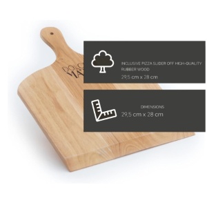 Set de pizza, lopata din lemn 29.5 x 28 cm, piatra de copt 38 x 30 cm neagra, DOLCE MARE