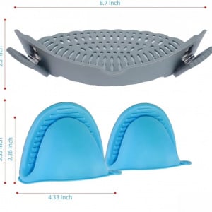 Set de strecuratoare si 2 manusi pentru oale Capoferri, silicon, gri/albastru, 22 x 8 x 5,99 cm