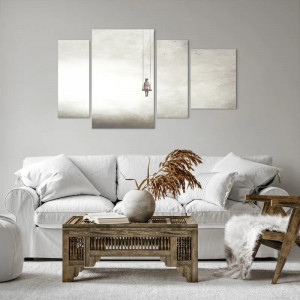 Set de tablouri Swing In Clouds, 4 piese, panza/lemn, gri, 70 x 120 x 1,8 cm