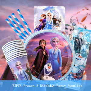 Set de tacamuri pentru petrecere Disney Frozen Yisscen, hartie, multicolor, 72 piese - Img 7