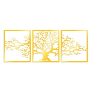 Set decoratiuni de perete Re-Bloom, 3 piese, metal, auriu, 49 x 60 cm