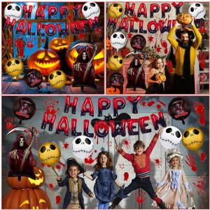 Set decoratiuni pentru Halloween YISKY, folie/latex, multicolor, 12 piese - Img 3