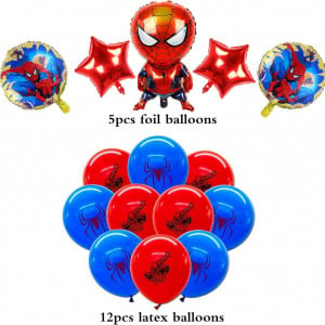 Set decoratiuni pentru petrecere Smileh, model Spider Man, folie/latex, multicolor, 17 piese