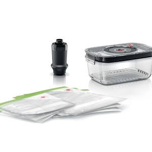 Set depozitare vacuum Bosch: casoleta sticla, pompa vidare, 3 pungi mici si 3 pungi mari, Resigilat, Grad A