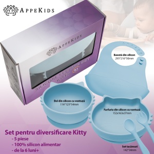 Set Diversificare, AppeKids, 100% Silicon, Kitty - Aqua Blue - Img 2