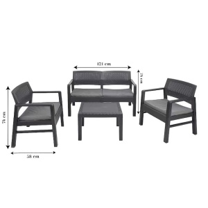 Set gradina/terasa, Progarden, KILIMANJARO, 4 piese, polipropilena, antracit, canapea 2 locuri 121x58x74 cm, 2 scaune 63x58x74 cm, masa 59x46x40 cm, perne incluse, Resigilat, Grad A - Img 2