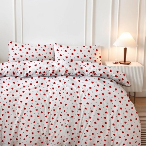 Set husa pilota + 2 fete de perna, 50% bumbac/50% poliester, 260x220 cm + 2x50x80 cm, alb/rosu - Verificat A · Re-Bloom