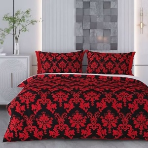 Set husa pilota + fata de perna, 70% bumbac/30% poliester, 135x200 cm + 80x80 cm, imprimeu pigmentat, lavabil 30°C, rosu/negru - Verificat A · Re-Bloom