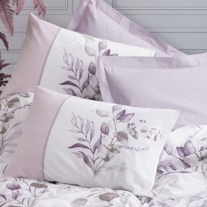 Set husa pilota + fata de perna, bumbac ranforce 100%, 155x220 cm + 80x80 cm, alb/violet - Verificat A · Re-Bloom - Img 3