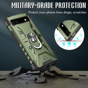 Set husa si folie de protectie pentru Google Pixel 6A Potok, PC/TPU/sticla securizata, verde army/negru, 6,1 inchi