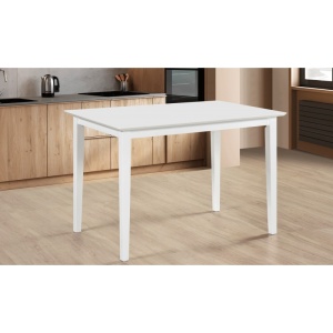 Set masa dining si bucatarie Drimus Bali, MDF, 112x72x74 cm si 4 scaune Vienna, lemn masiv, stofa, alb - Img 3