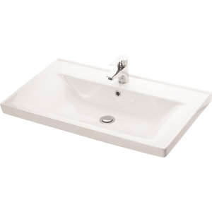 Set mobilier baie GN7561, cu lavoar ceramic, front MDF, 80 cm, 3 usi, 2 rafturi, picioare cromate reglabile, alb/antracit - Img 3
