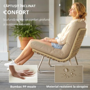 Set mobilier gradina 4 piese, PE-rattan/metal/sticla/poliester, canapea 130x88x78cm + 2 fotolii 73x88x78cm + masa Ø71x32cm, perne 12cm grosime, canapea 240kg/fotoliu 120kg/masa 50kg, lemn natural/maro - Verificat A · Re-Bloom - Img 4