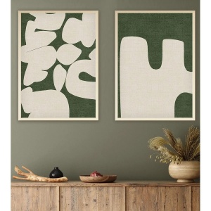 Set tablou decorativ Re-Bloom, 2 piese, MDF/lemn masiv, natur/alb/verde, 50 x 70 cm - Img 4