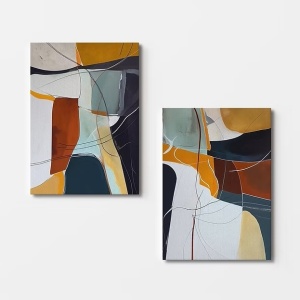 Set tablou decorativ Re-Bloom, 2 piese, model abstract, lemn/panza, multicolor, 70 x 100 cm