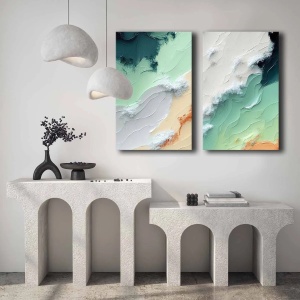 Set tablou decorativ Re-Bloom, 2 piese, panza/lemn, multicolor, 45 x 70 cm - Img 3
