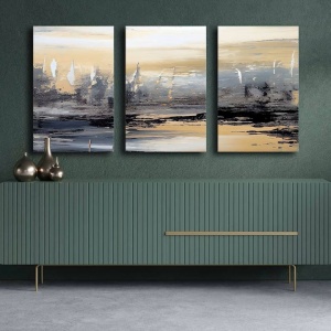 Set tablou decorativ Re-Bloom, 3 piese, lemn/panza, multicolor, 145 x 70 cm