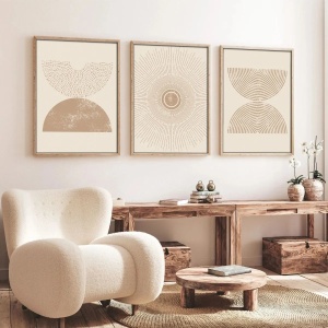 Set tablou decorativ Re-Bloom, 3 piese, MDF/lemn masiv, bej/natur, 50 x 35 cm - Img 2