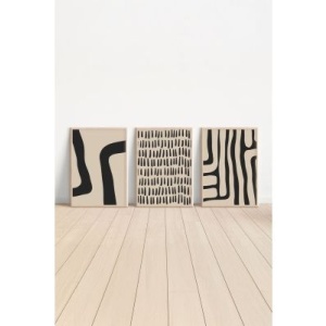 Set tablou decorativ Re-Bloom, 3 piese, MDF/lemn masiv, bej/negru, 50 x 70 cm
