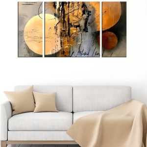 Set tablou decorativ Re-Bloom, 3 piese, model abstract, lemn/panza, multicolor - Img 4