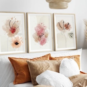 Set tablouri decorative Re-Bloom, 3 piese, model floral, lemn, multicolor, 50 x 35 cm - Img 3