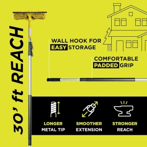 Set tija telescopica cu racleta/pamatuf pentru geamuri DOCA, aluminiu/microfibra, galben/argintiu, 7.1 m - Img 3