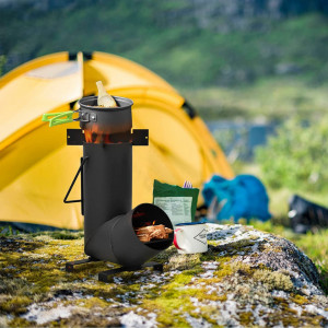 Soba portabila pentru camping Troston, metal, negru, 20 x 20 x 35 cm - Img 4