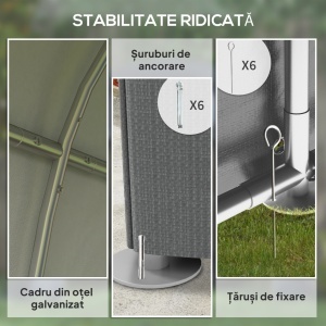 Sopron pentru unelte anti-UV Re-Bloom, otel zincat/PE, 120x179x165 cm, usa 106x126 cm, 6 carlige+6 suruburi+15 franghii incluse, gri inchis - Verificat A · Re-Bloom - Img 5