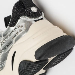 Steve Madden, Pantofi sport cu garnituri de piele intoarsa, Argintiu, 38, Resigilat, Grad A - Img 5