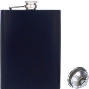 Sticla cu capac si palnie pentru bauturi Rigrer, otel inoxidabil, negru, 10 x 14 cm - Img 1