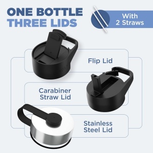 Sticla din otel inoxidabil IRON °FLASK, 3 capace, rece 24 ore / cald 12 ore, izolata, roz/albastru deschis, fara BPA, 1800 ml - Img 4