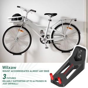 Suport orizontal pe perete pentru biciclete  Wilxaw, otel inoxidabil, negru/rosu