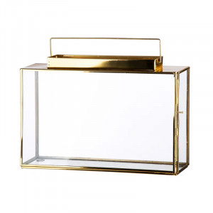 Suport pentru lumanari Hurricane, metal/sticla, auriu/transparent. 27 x 30 x 8 cm