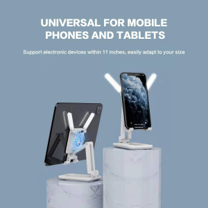 Suport pentru telefonul mobil Antianxia, cu ventilator, LED, metal/silicon, roz - Img 5