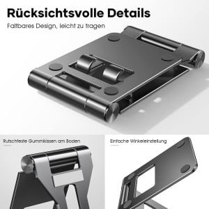 Suport reglabil pentru telefon/tableta Licheers, aliaj aluminiu, negru, 4-13 inchi - Img 3