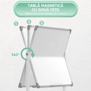 Tabla alba magnetica cu 2 fete si 4 roti Re-Bloom, tabla zincata/aluminiu/otel, 120x90x1.8 cm, accesorii incluse, alb - Verificat A · Re-Bloom - Img 6