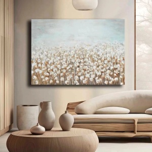 Tablou canvas model floral 70x100 cm, panza 100% grosime 2.8mm, rama lemn pin 100%, alb/maro/gri - Verificat A · Re-Bloom - Img 3