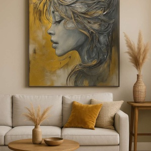 Tablou decorativ canvas 50x70 cm, panza/lemn, auriu/gri - Verificat A · Re-Bloom - Img 3