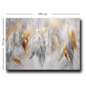 Tablou decorativ canvas 70x100 cm, panza 100% grosime 2.8mm, rama lemn pin 100%, gri/auriu - Verificat A · Re-Bloom - Img 4