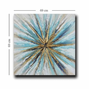 Tablou decorativ canvas abstract 69x69 cm, panza 100% grosime 2.8mm, rama lemn pin 100%, albastru/auriu - Verificat A · Re-Bloom - Img 4