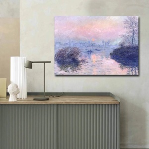Tablou decorativ canvas Claude Monet peisaj 70x100 cm, panza suede 100%, rama lemn 100% 3 cm, albastru/mov - Verificat A · Re-Bloom - Img 2