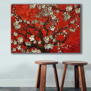 Tablou decorativ canvas model copac inflorit 70x100 cm, panza 100%, cadru lemn 100% grosime 2.8 cm, rosu/alb/maro - Verificat A · Re-Bloom - Img 3