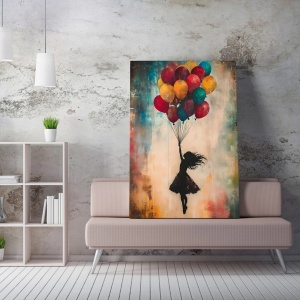 Tablou decorativ canvas model fetita cu baloane, 50x70 cm, panza/lemn, multicolor - Verificat A · Re-Bloom - Img 3