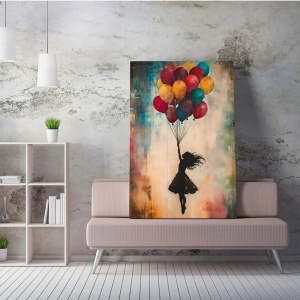 Tablou decorativ canvas model fetita cu baloane, 70x100 cm, panza/lemn, multicolor - Verificat A · Re-Bloom - Img 3