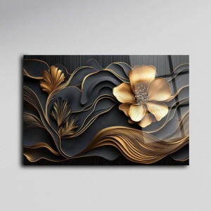 Tablou decorativ floral pe sticla acrilica 44x66 cm, 100% acril optic 3 mm, auriu/negru - Verificat A · Re-Bloom - Img 2