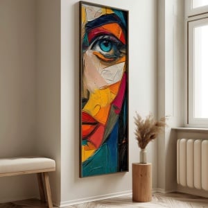 Tablou decorativ model fata MDF/lemn masiv 40x120x3.5 cm, format vertical, design artistic modern, multicolor - Verificat A · Re-Bloom - Img 6