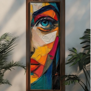 Tablou decorativ model fata MDF/lemn masiv 40x120x3.5 cm, format vertical, design artistic modern, multicolor - Verificat A · Re-Bloom