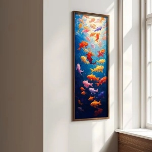 Tablou decorativ model pestisori MDF/lemn masiv pin 40x120x3.5 cm, MDF 3mm, imprimare UV, format panoramic, multicolor - Verificat A · Re-Bloom - Img 3