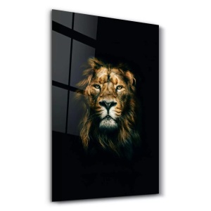 Tablou decorativ pe sticla securizata model leu, 46x72 cm, finisaj lucios, maro/negru - Verificat A · Re-Bloom