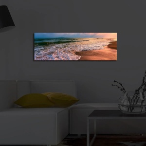 Tablou decorativ Re-Bloom, LED, lemn/panza, albastru/maro, 30 x 90 cm - Img 4